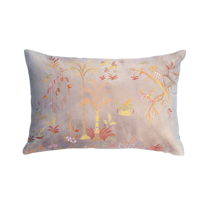 Meher Flora and Fauna Velvet Embroidered Cushion Cover (12 inch X 18 inch) - KHAABKA