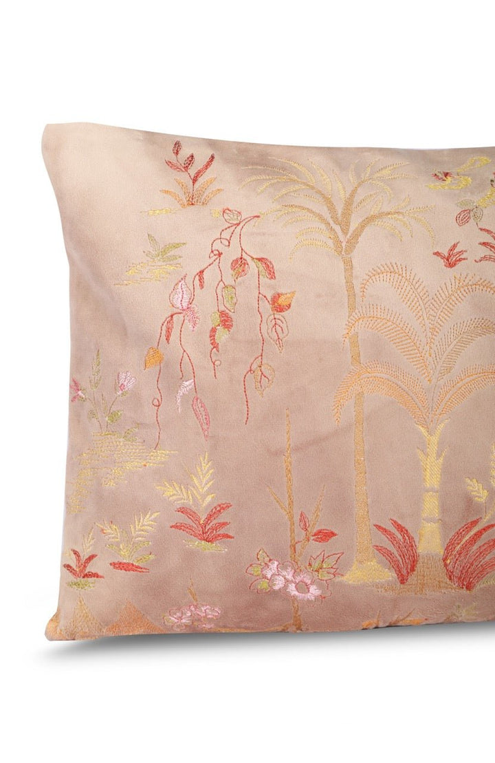 Meher Flora and Fauna Velvet Embroidered Cushion Cover (12 inch X 18 inch) - KHAABKA