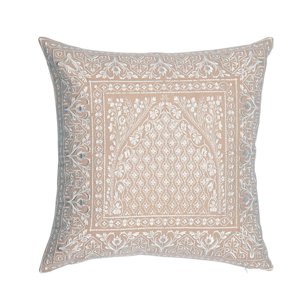 Meher Mehrab Cotton Linen Embroidered Cushion Cover (16 inch x 16 inch) - KHAABKA