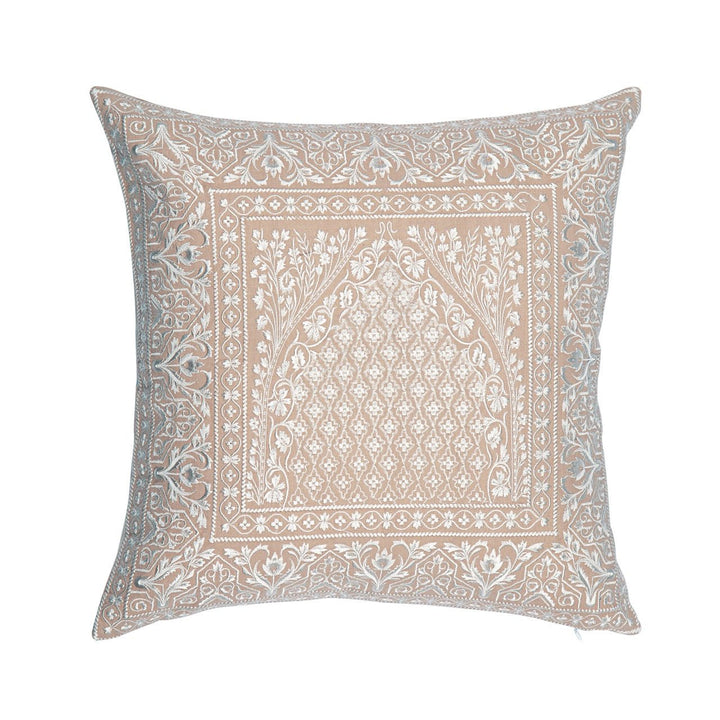 Meher Mehrab Cotton Linen Embroidered Cushion Cover (16 inch x 16 inch) - KHAABKA