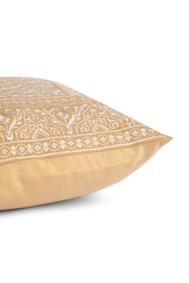 Meher Mehrab Cotton Linen Embroidered Cushion Cover (16 inch x 16 inch) - KHAABKA