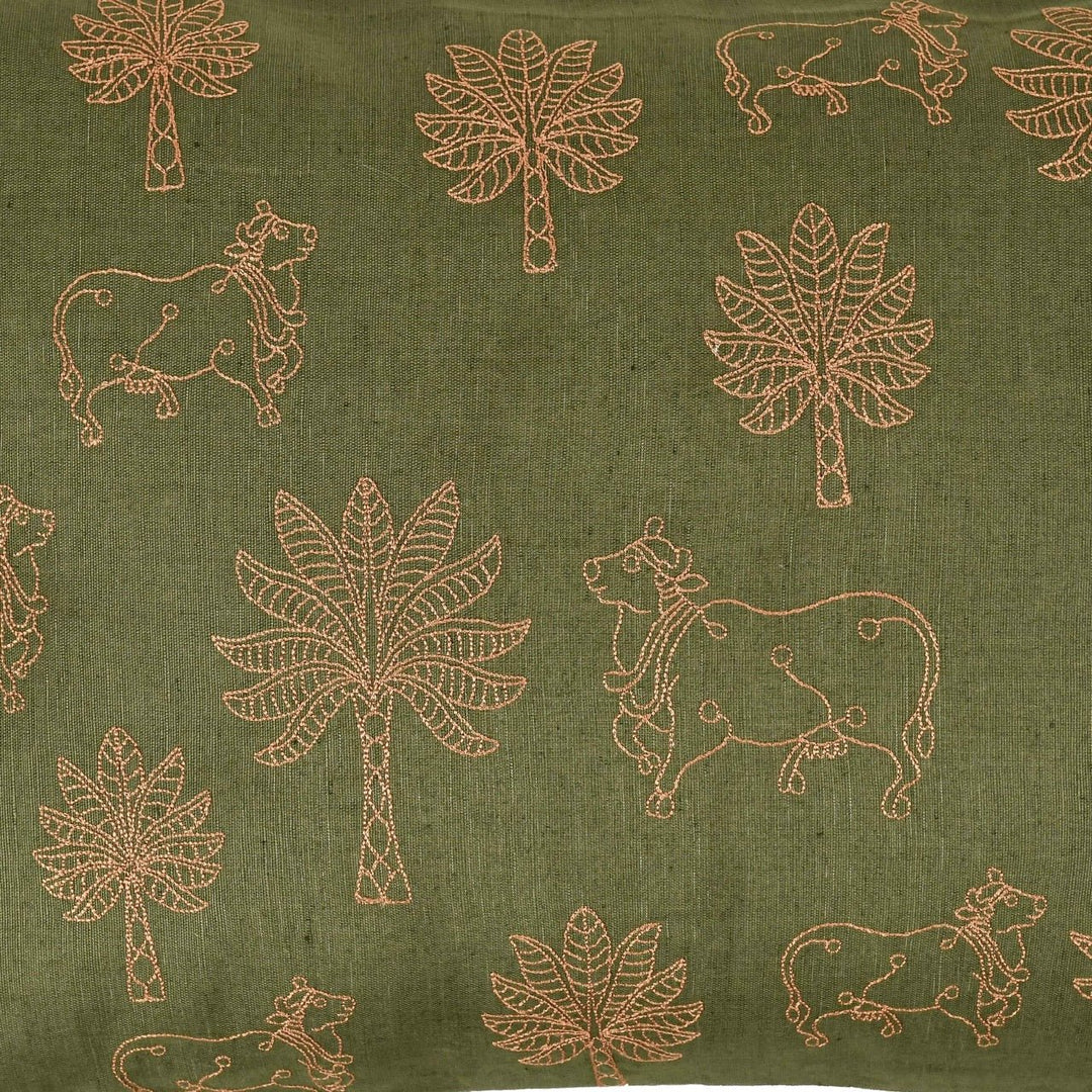 Nazakat Embroidered Olive Green Cushion Cover (12 inch x 18 inches) - KHAABKA
