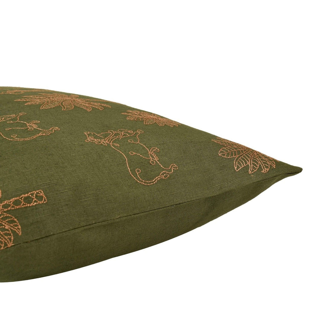 Nazakat Embroidered Olive Green Cushion Cover (12 inch x 18 inches) - KHAABKA