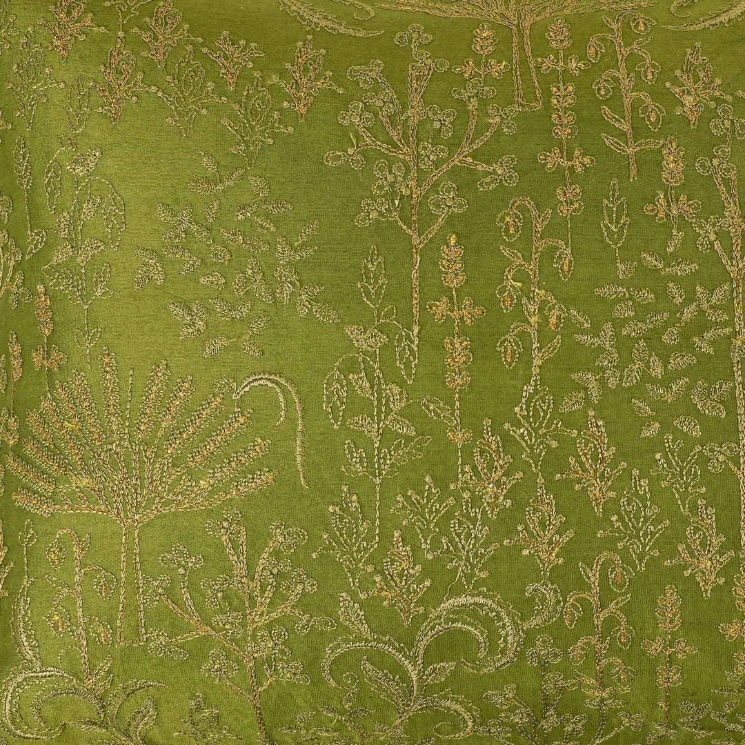 Nazakat Green Silk Embroidered Cushion Cover (12 inch x 18 inch) - KHAABKA