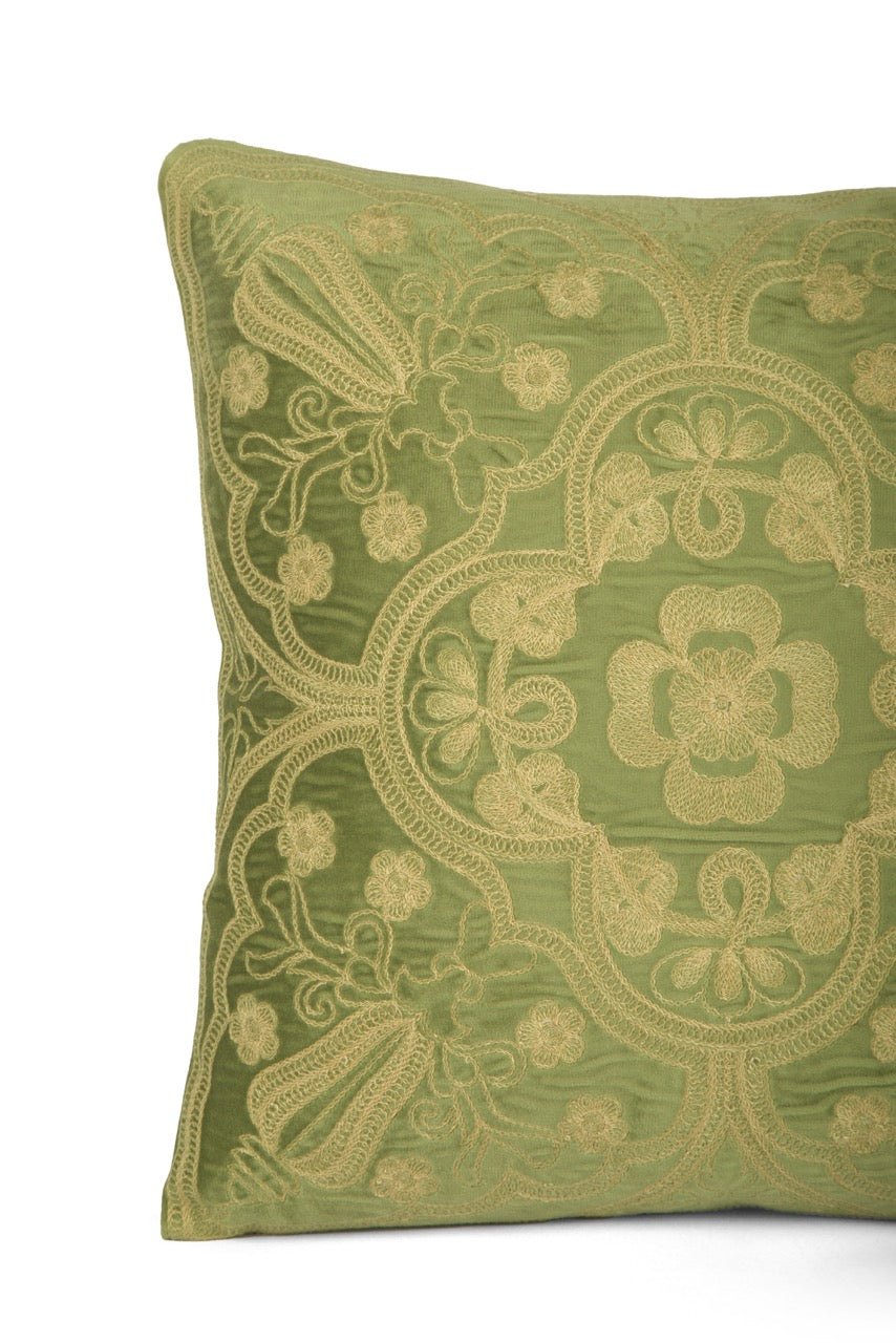 Shaakh Dori Velvet Embroidered Cushion Cover (16 inch x16 inch) - KHAABKA