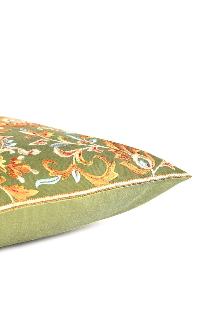 Shaakh Floral Paisley Silk Embroidered Cushion Cover (12 inch x 18 inch) - KHAABKA
