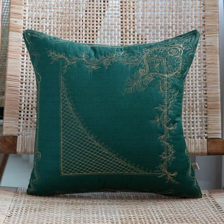 Shaakh Geometric Zari Silk Embroidered Cushion Cover (16 inch x 16 inch) - KHAABKA