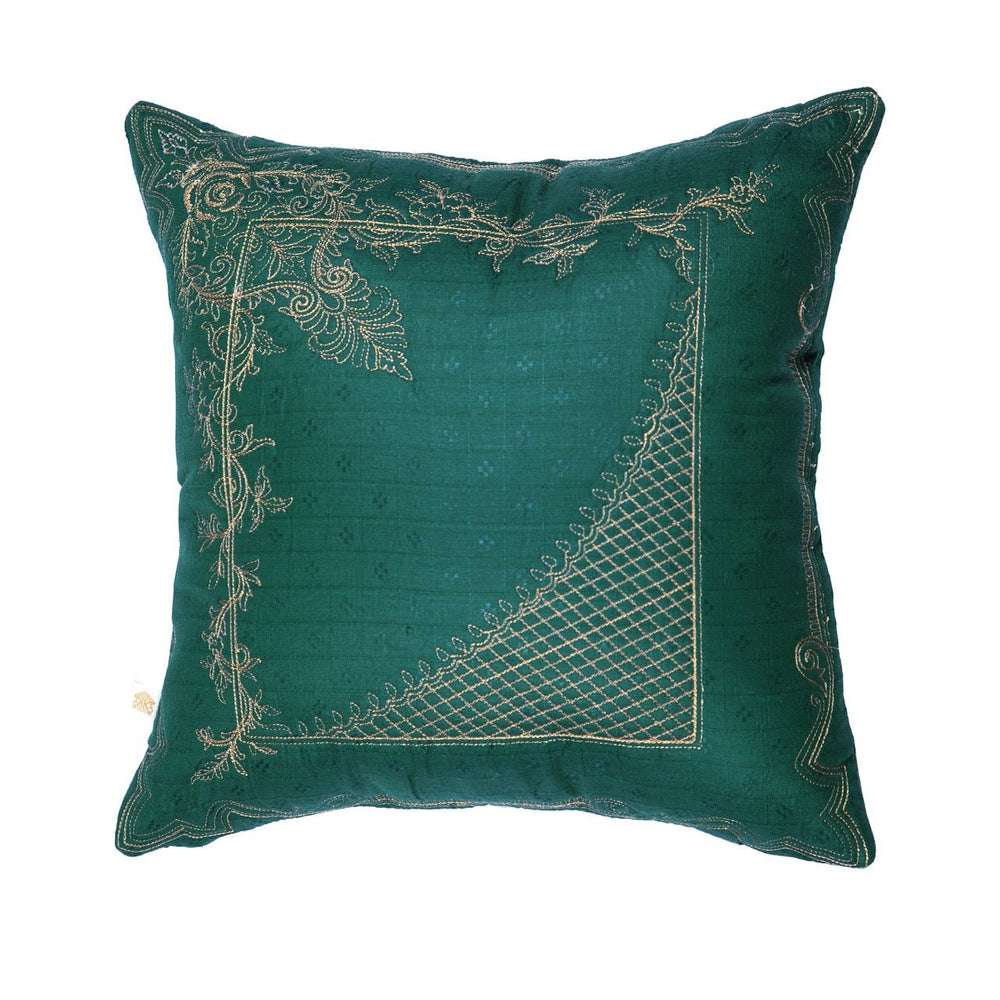 Shaakh Geometric Zari Silk Embroidered Cushion Cover (16 inch x 16 inch) - KHAABKA