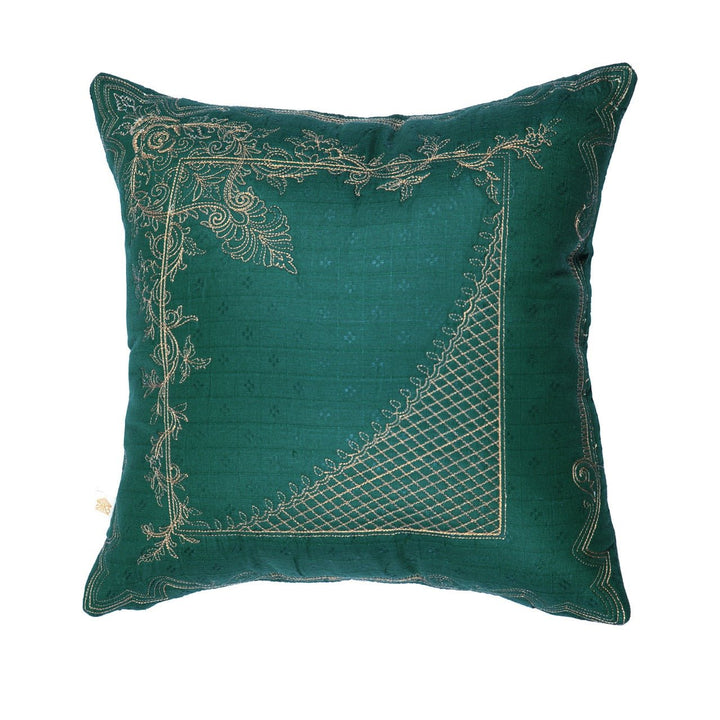 Shaakh Geometric Zari Silk Embroidered Cushion Cover (16 inch x 16 inch) - KHAABKA
