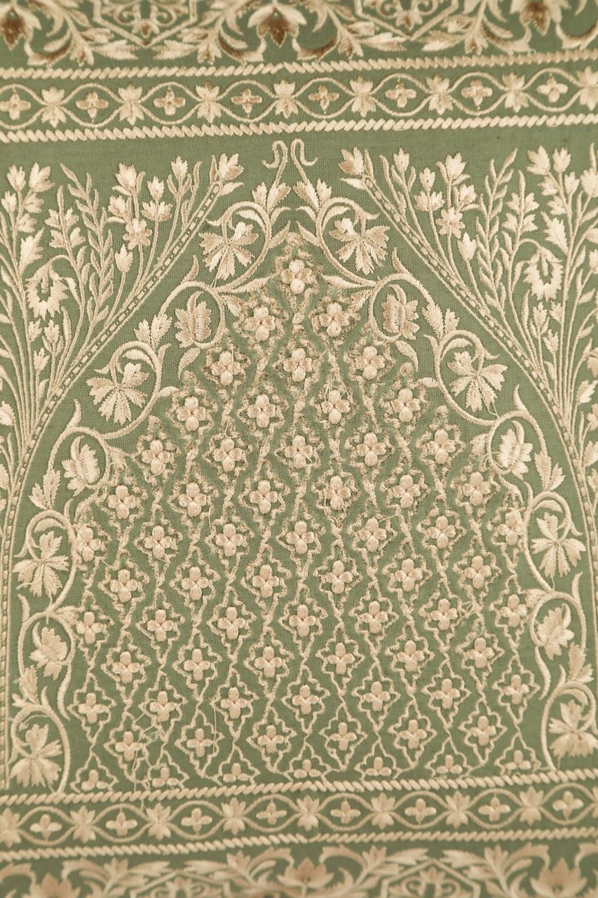 Shaakh Mehrab Cotton Linen Embroidered Cushion Cover (16 inch x 16 inch) - KHAABKA