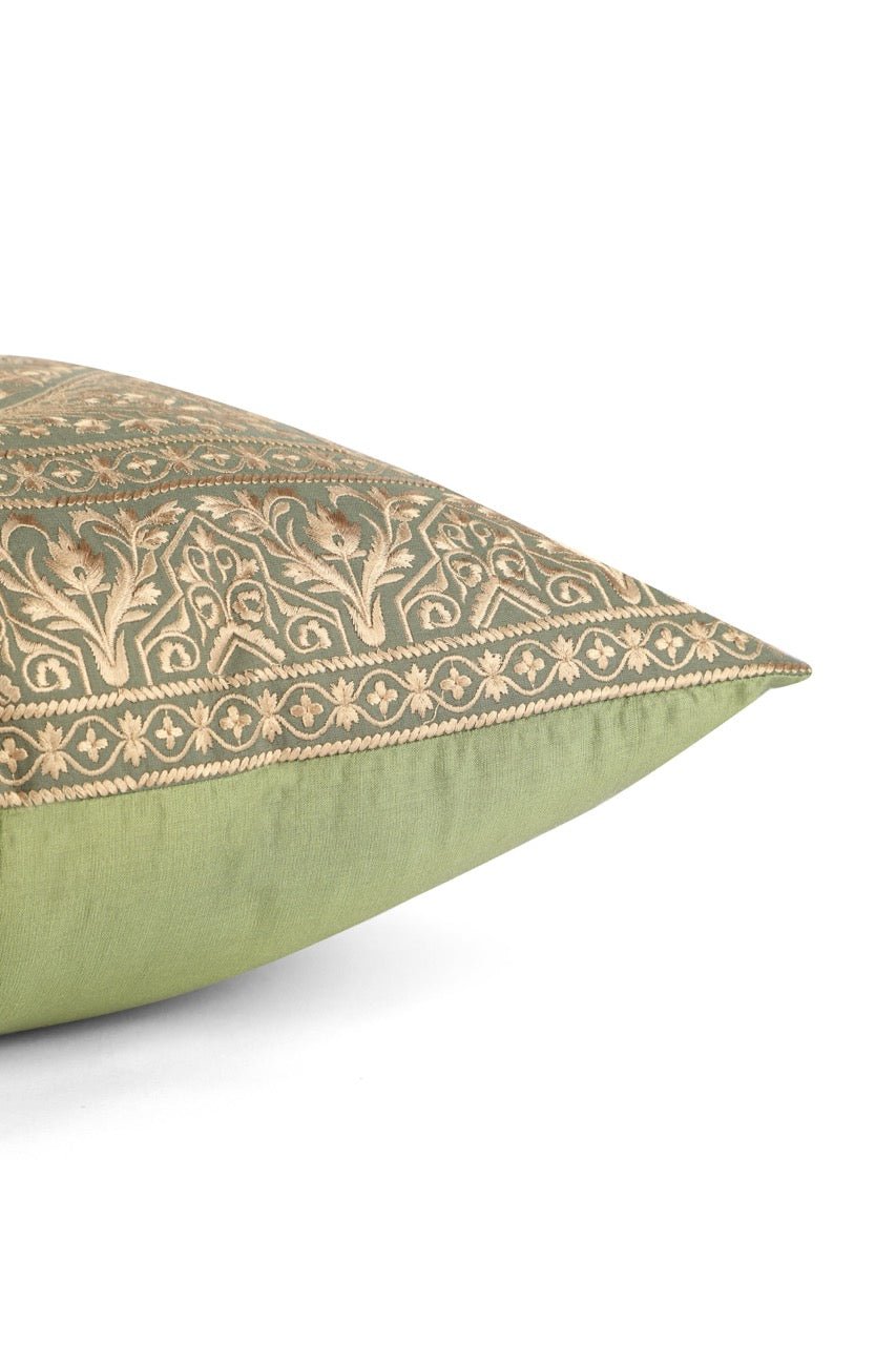 Shaakh Mehrab Cotton Linen Embroidered Cushion Cover (16 inch x 16 inch) - KHAABKA