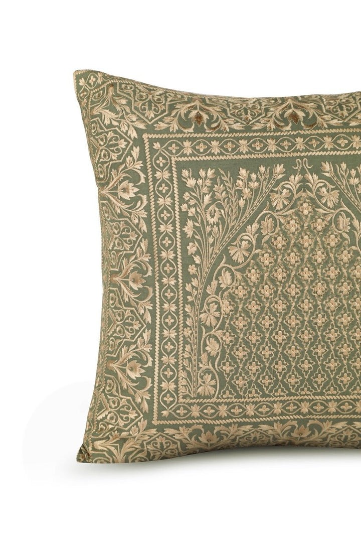 Shaakh Mehrab Cotton Linen Embroidered Cushion Cover (16 inch x 16 inch) - KHAABKA