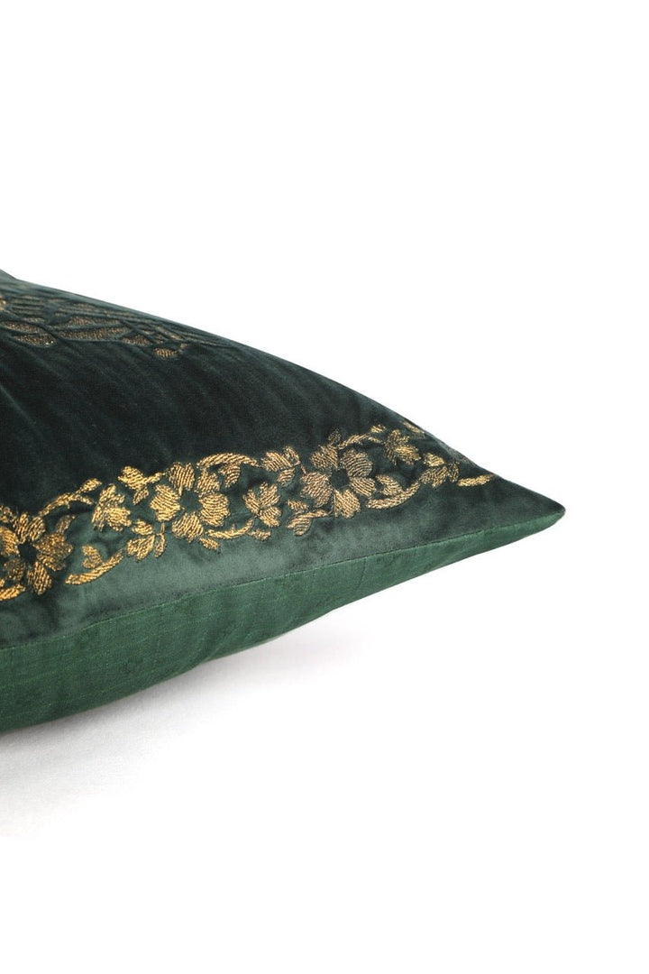 Shaakh Rajwada Zari Velvet Embroidered Cushion Cover (16 inch x 16 inch) - KHAABKA