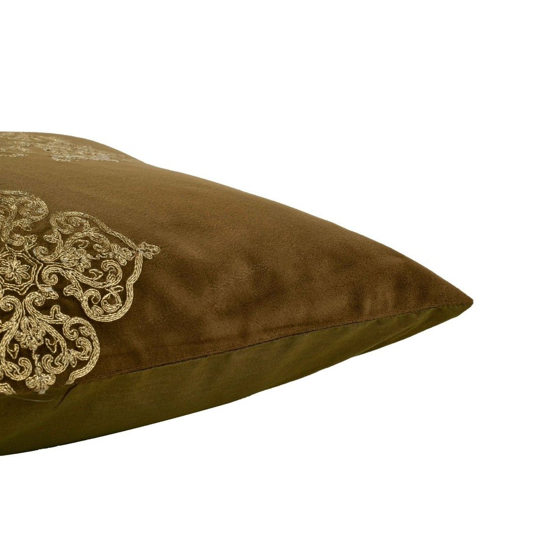 Utsav Brown Festive Velvet Embroidered Cushion Cover (16 inch x 16 inch) - KHAABKA