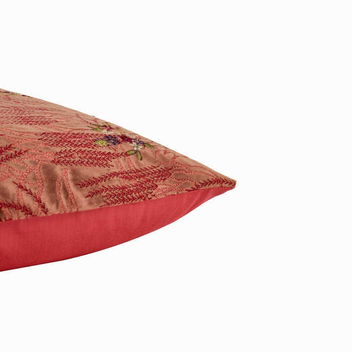 Utsav Wine Crimson Velvet Embroidered Cushion Cover (12 inch x 18 inch) - KHAABKA