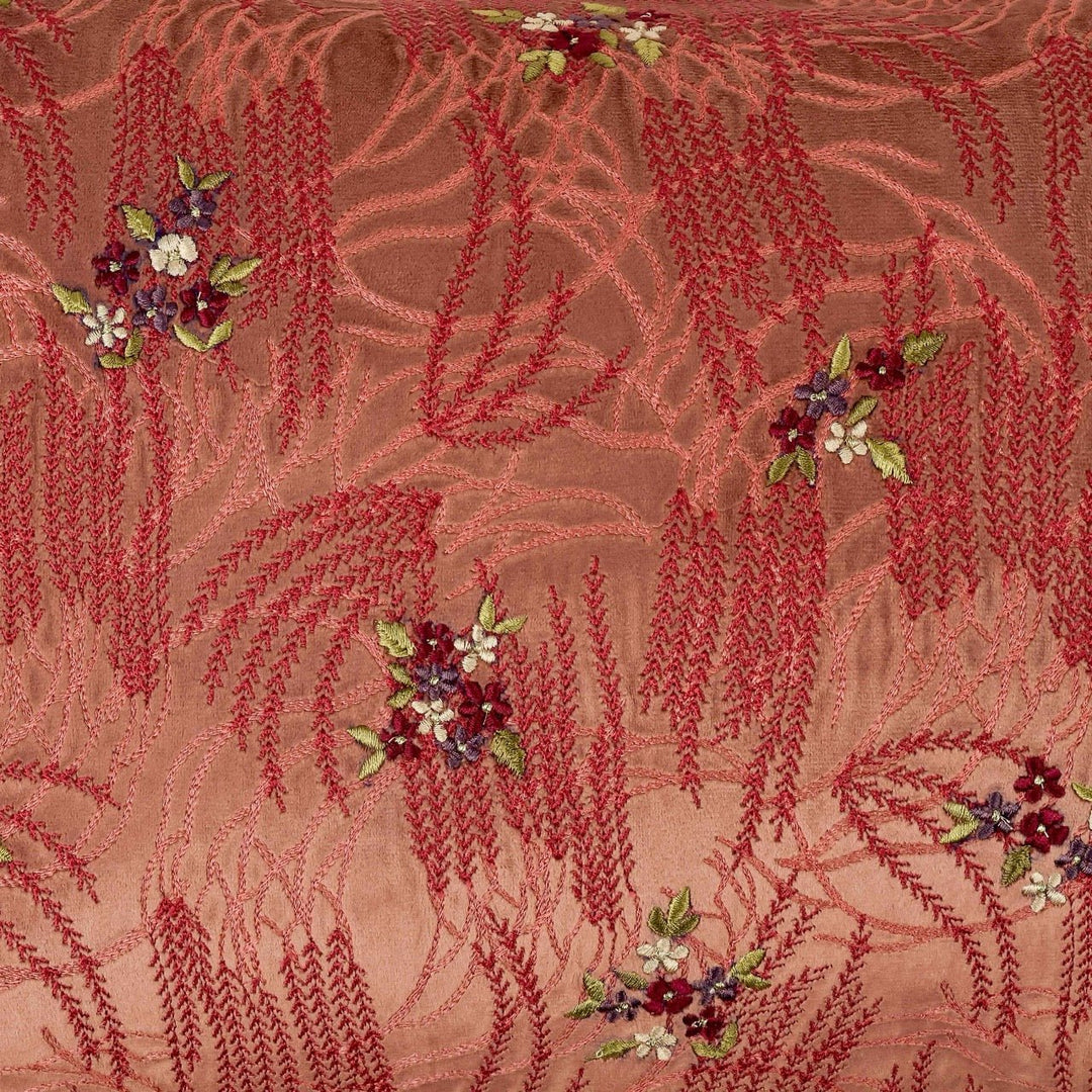Utsav Wine Crimson Velvet Embroidered Cushion Cover (12 inch x 18 inch) - KHAABKA