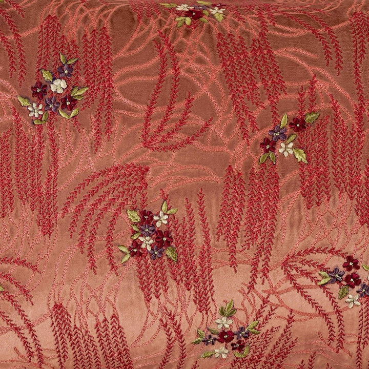Utsav Wine Crimson Velvet Embroidered Cushion Cover (12 inch x 18 inch) - KHAABKA