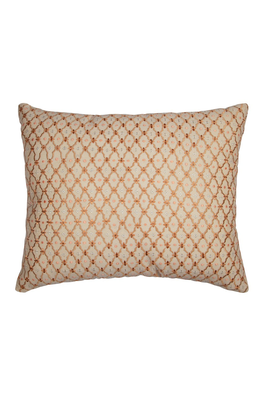Banjara Peach Silk Abstract Embroidery Cushion Cover - KHAABKA