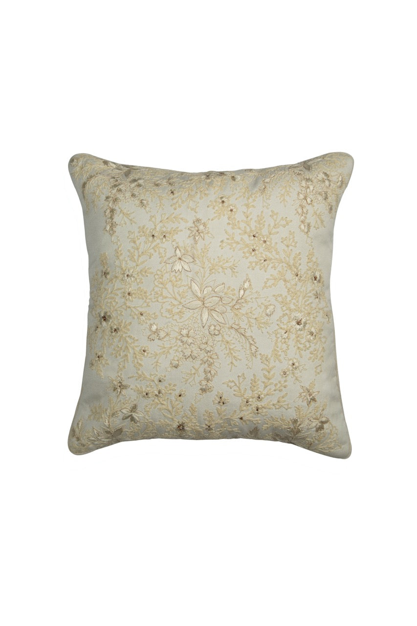 Silkroute Yellow Floral Embroidered Cushion Cover - KHAABKA