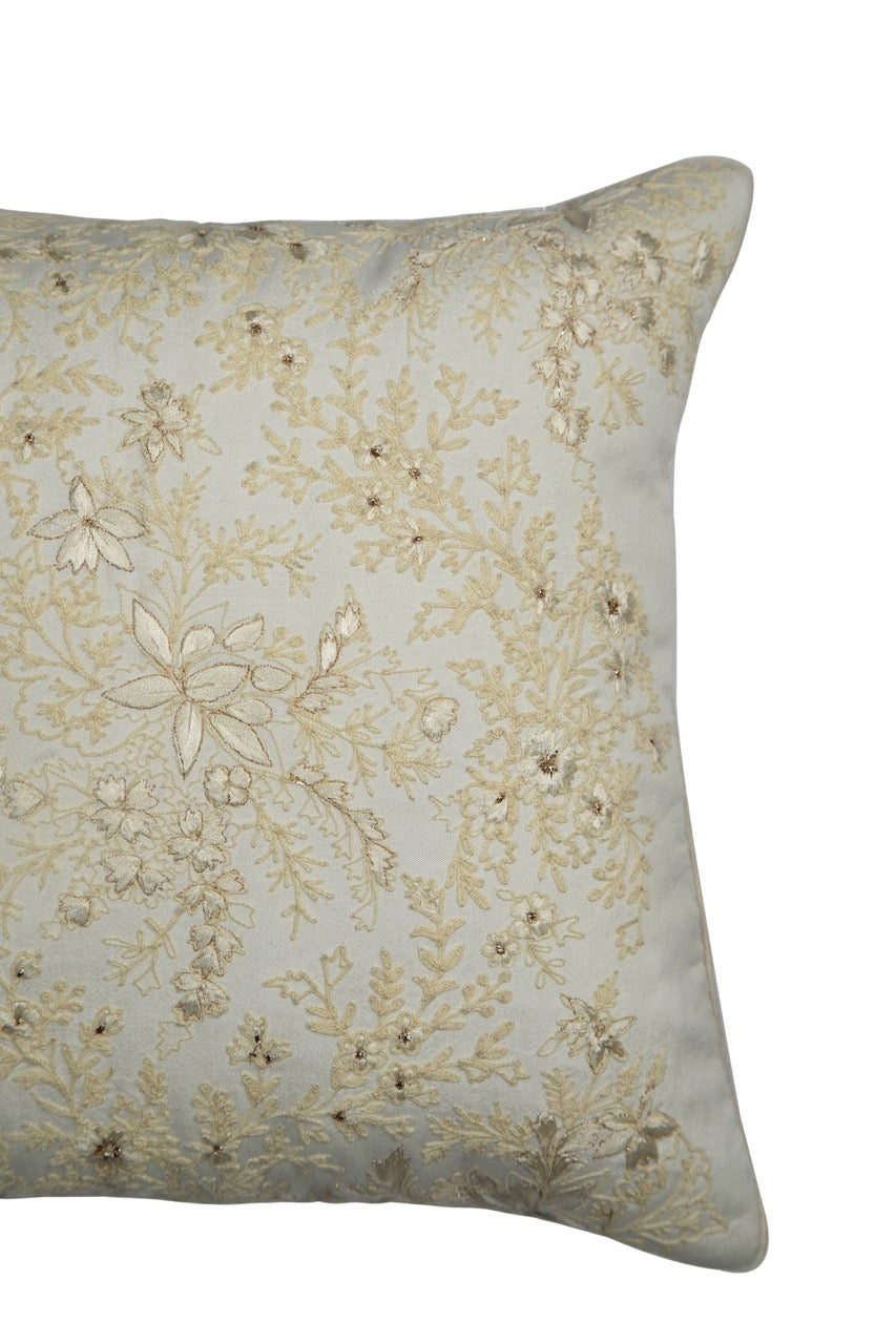 Silkroute Yellow Floral Embroidered Cushion Cover - KHAABKA