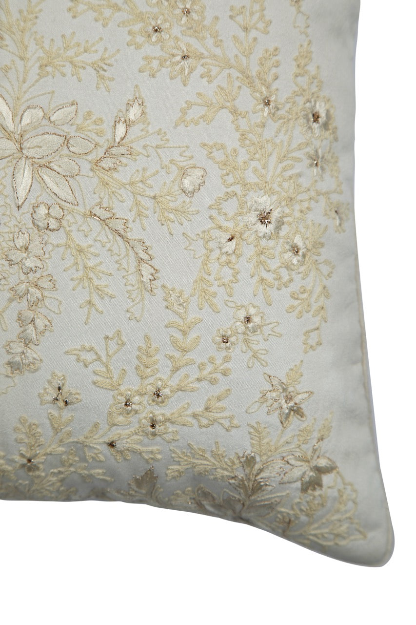 Silkroute Yellow Floral Embroidered Cushion Cover - KHAABKA