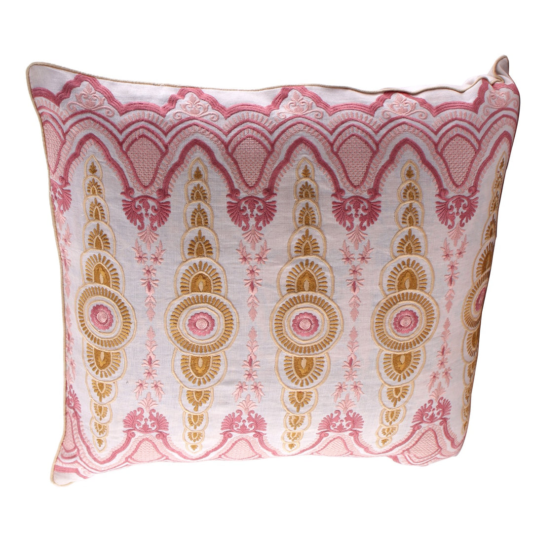 Tehzeeb Baby Pink Embroidered Cotton Linen Cushion Cover - KHAABKA