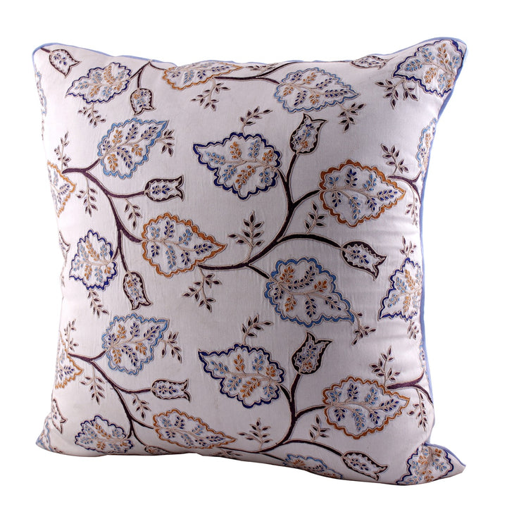 Tehzeeb White Embroidered Cotton Linen Cushion Cover - KHAABKA