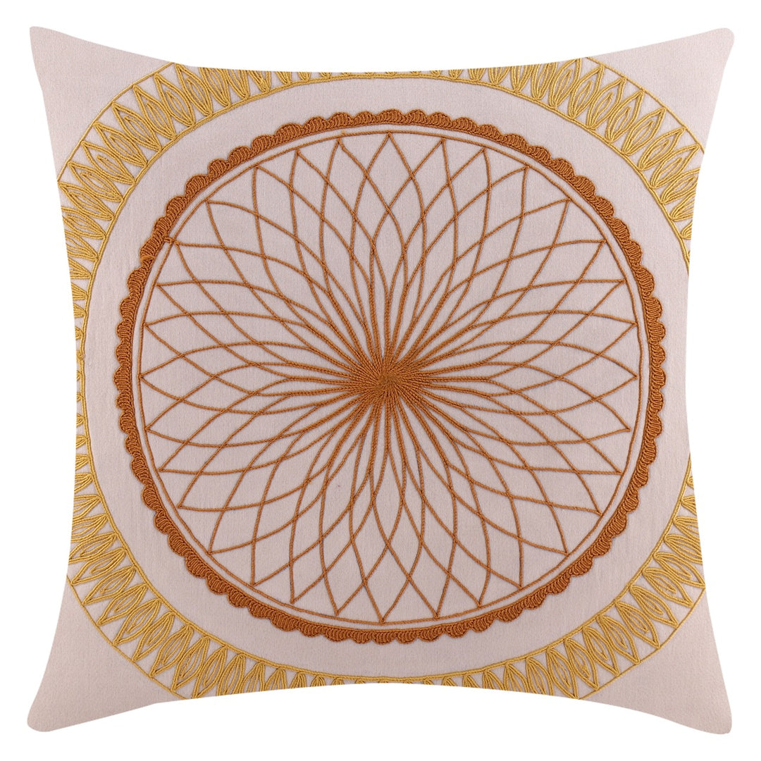 Tehzeeb Chakra Ivory Embroidered Cotton Linen Cushion Cover - KHAABKA