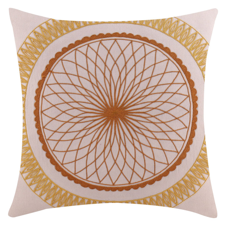 Tehzeeb Chakra Ivory Embroidered Cotton Linen Cushion Cover - KHAABKA