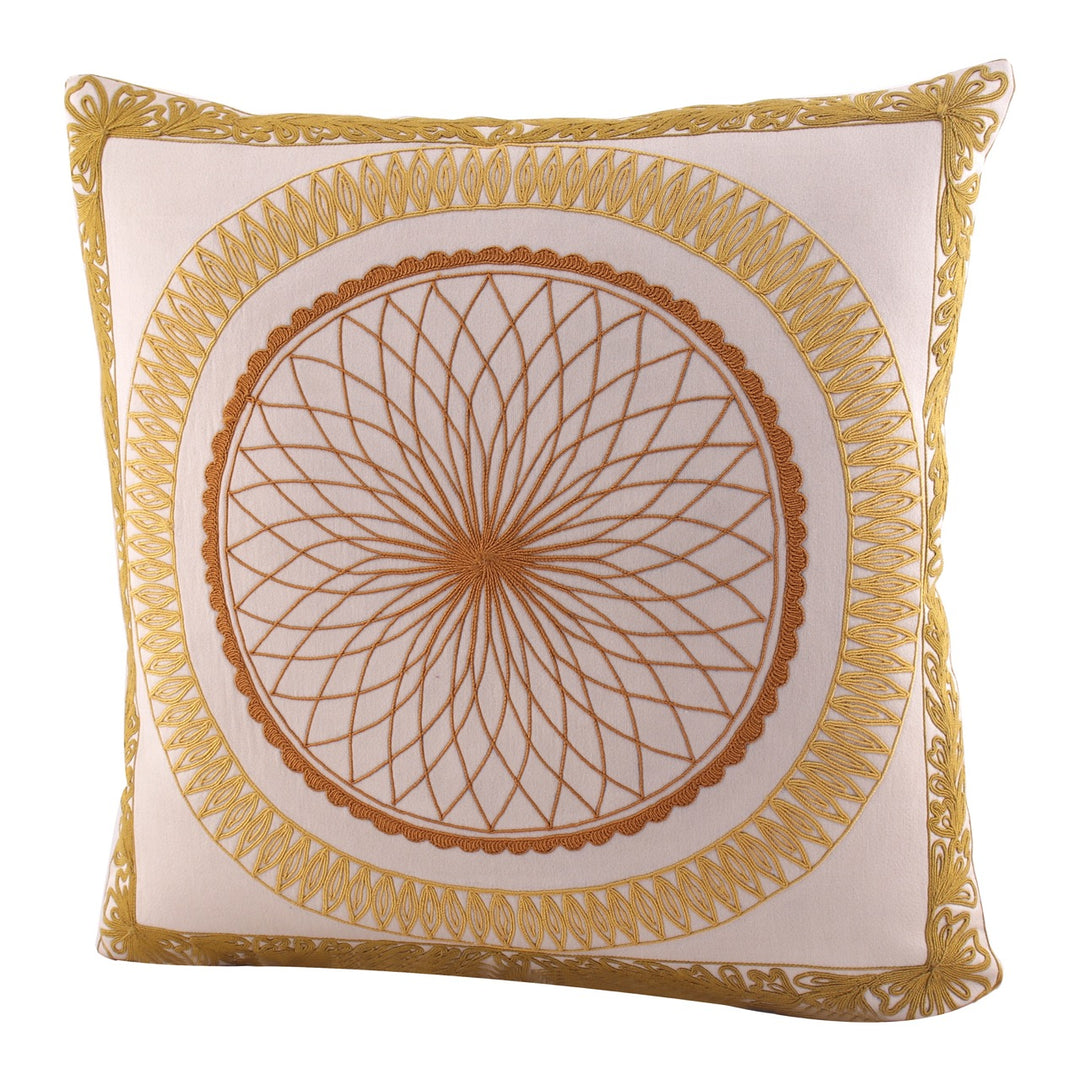 Tehzeeb Chakra Ivory Embroidered Cotton Linen Cushion Cover - KHAABKA