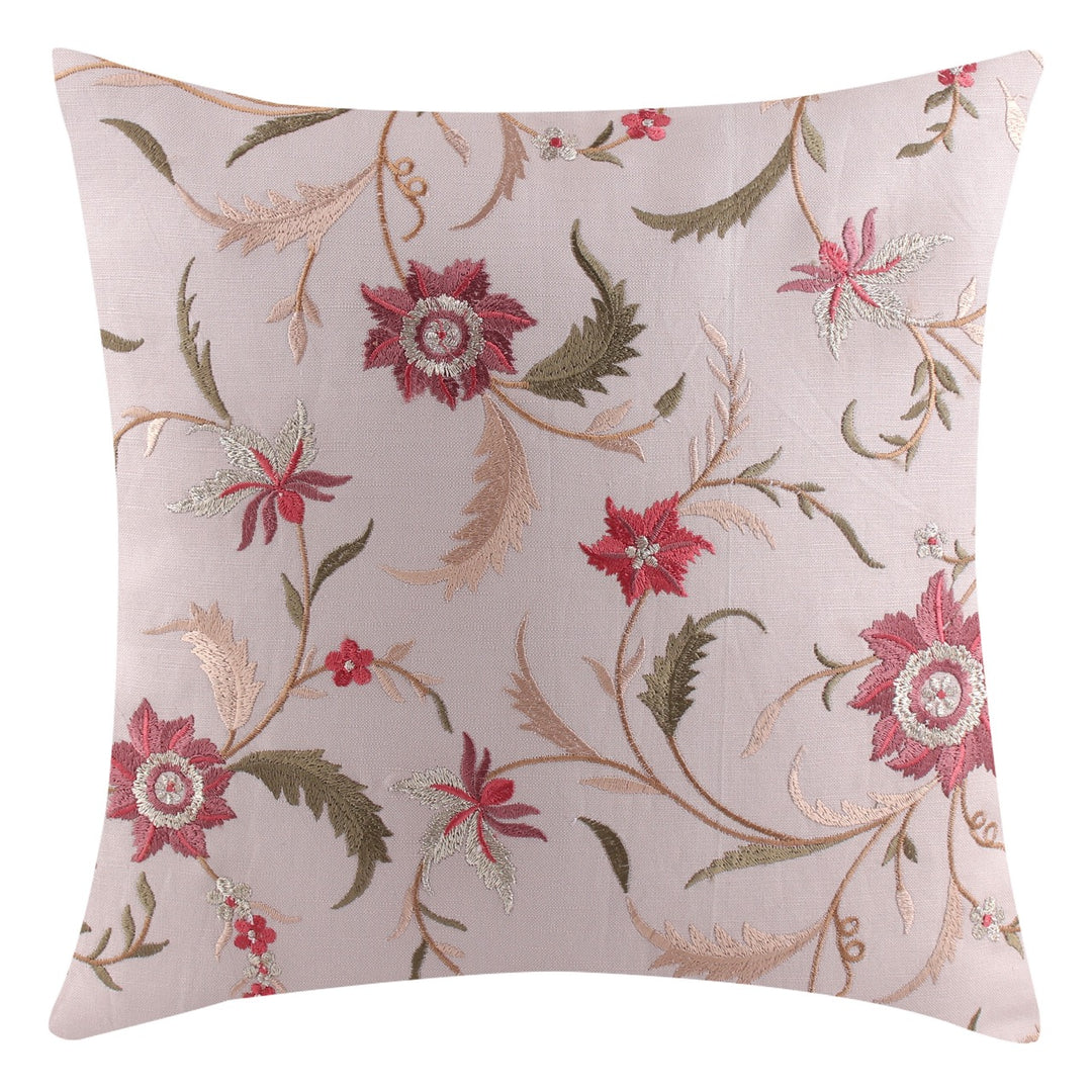 Guldasta Beige Floral Embroidered Cushion Cover - KHAABKA