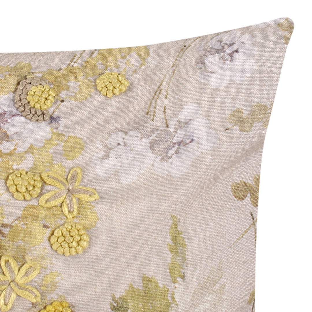 Dikash Beige Floral Cotton Linen Cushion Cover - KHAABKA