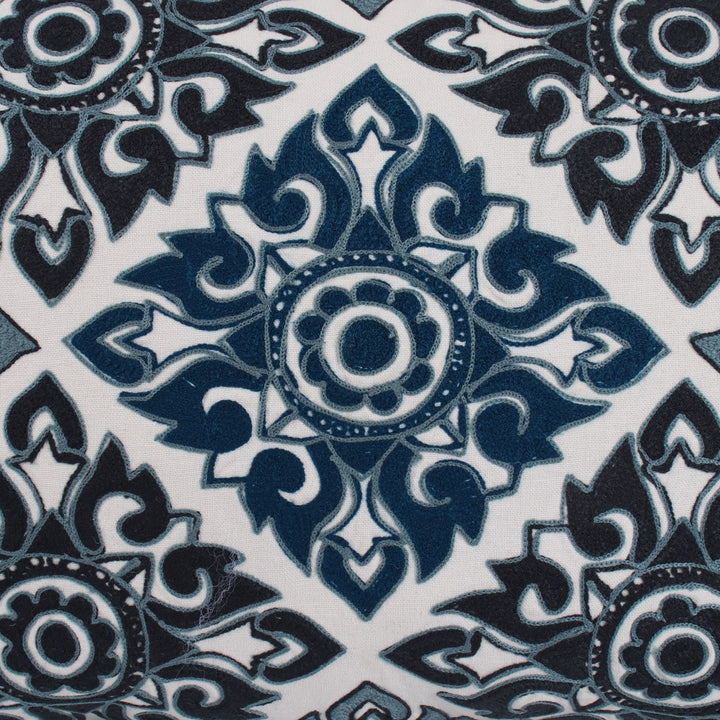 Tehzeeb Ivory Mosaic Embroidered Cotton Linen Cushion Cover - KHAABKA