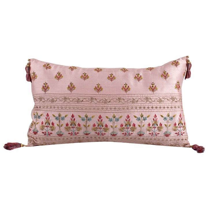 Dilkash Pink Abstract Floral Embroidered Cushion Cover - KHAABKA