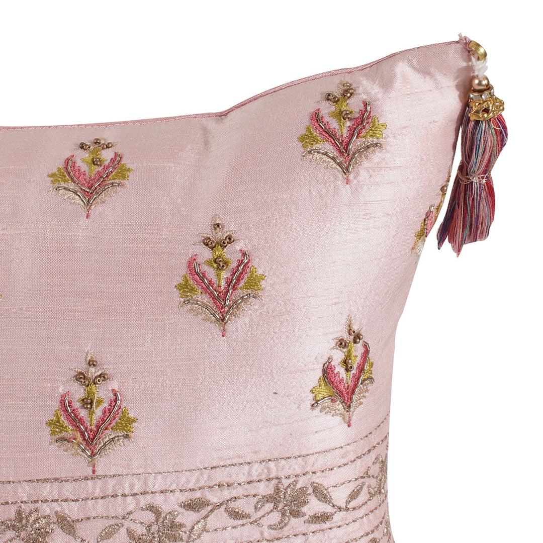 Dilkash Pink Abstract Floral Embroidered Cushion Cover - KHAABKA