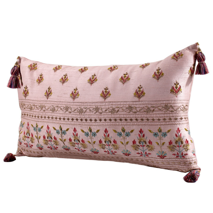 Dilkash Pink Abstract Floral Embroidered Cushion Cover - KHAABKA