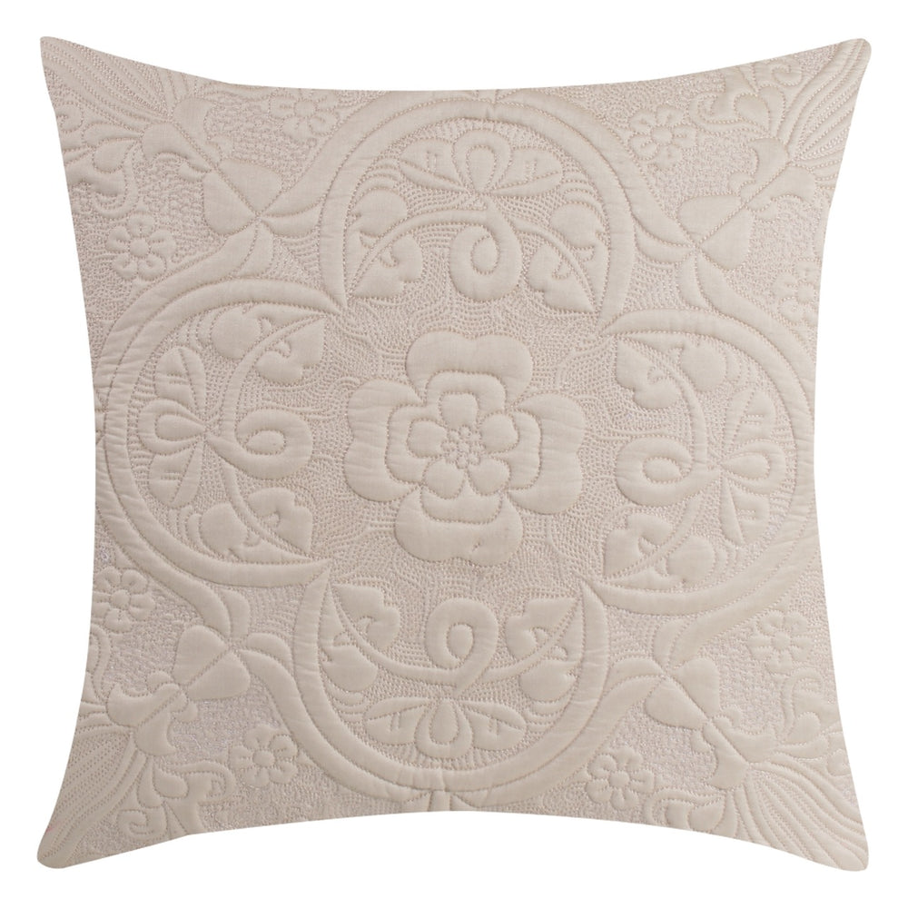 Dilkash Cream Embroidered Blended Silk Quilted Cushion Cover - KHAABKA