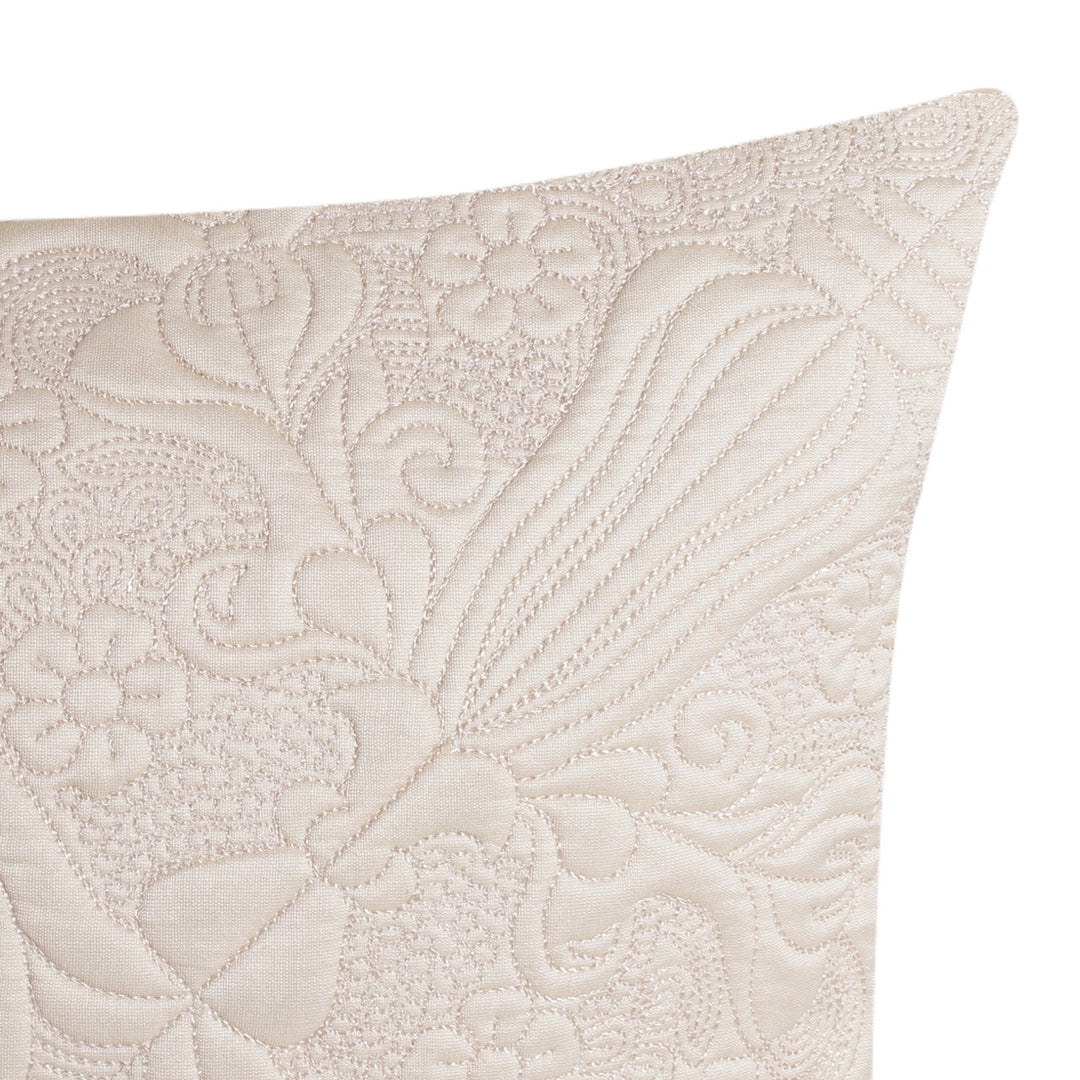 Dilkash Cream Embroidered Blended Silk Quilted Cushion Cover - KHAABKA