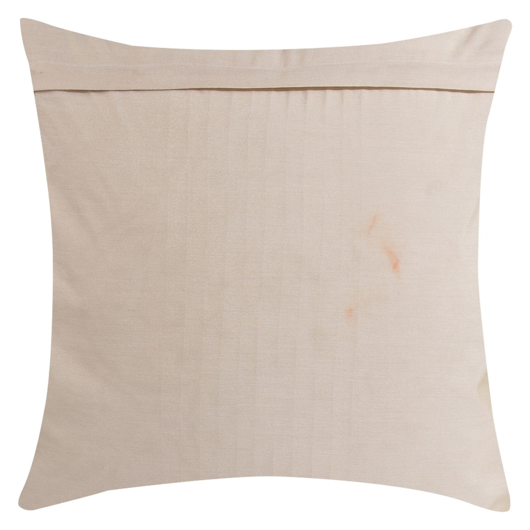 Dilkash Cream Embroidered Blended Silk Quilted Cushion Cover - KHAABKA