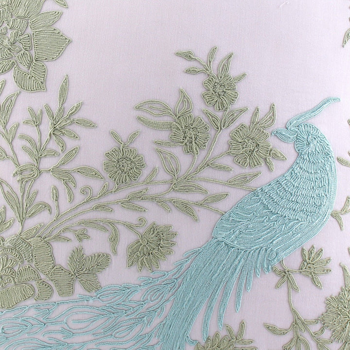 Silkroute Offwhite Silk Peacock Embroidery Cushion Cover - KHAABKA