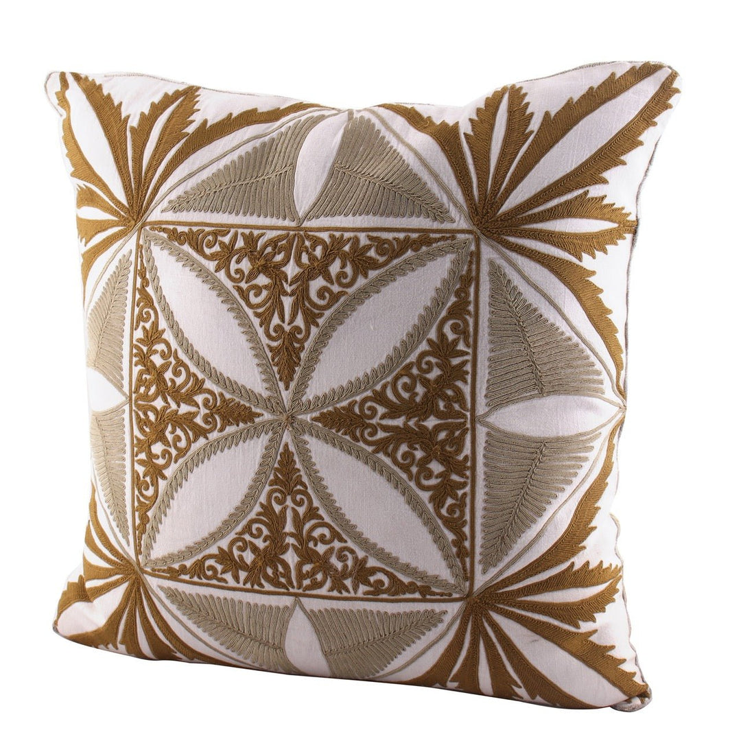 Tehzeeb Mandala Offwhite Cotton Linen Cushion Cover - KHAABKA