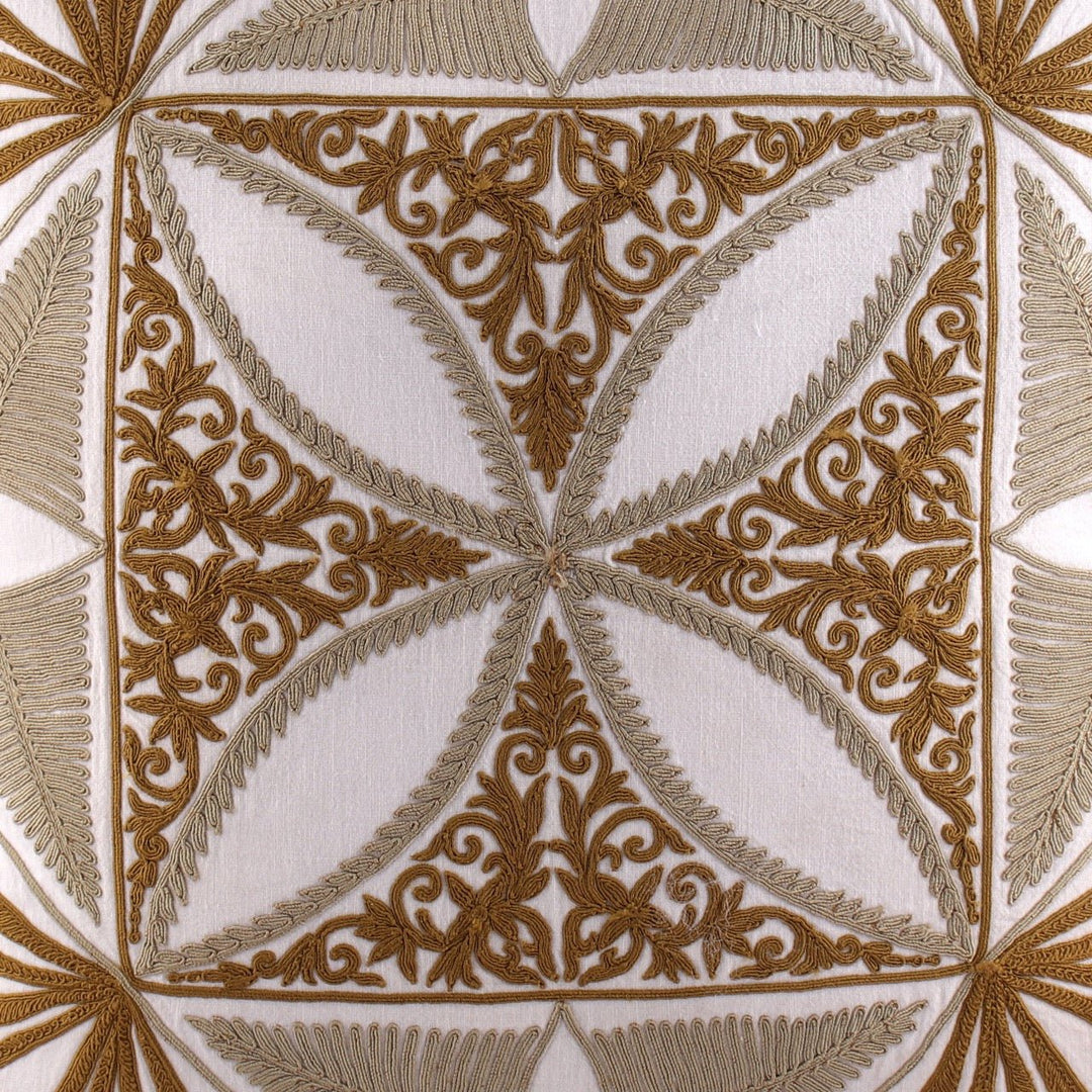 Tehzeeb Mandala Offwhite Cotton Linen Cushion Cover - KHAABKA