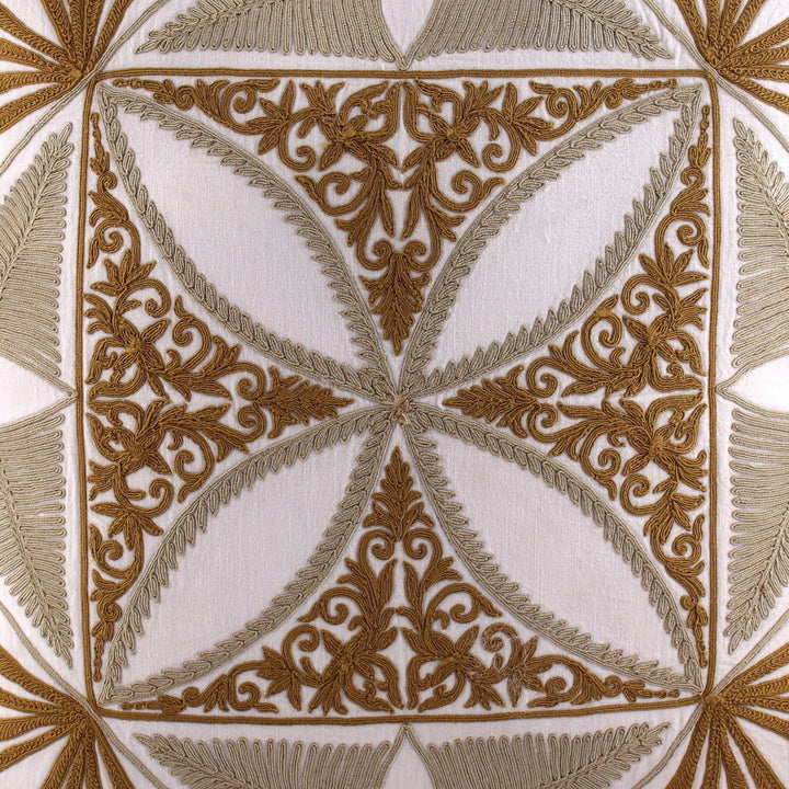 Tehzeeb Mandala Offwhite Cotton Linen Cushion Cover - KHAABKA